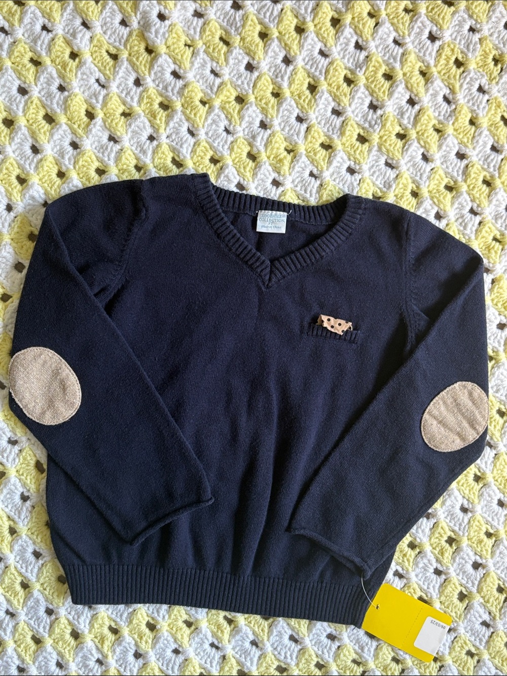 NWT Edgehill Collection Navy V-Neck Sweater with Tan Elbow Patches Boys Size 3T!